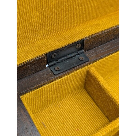 Apex VTG Wooden Rectangle Jewelry Box Gold Velvet Hinged Hammered Japan 12x5 - Picture 8 of 11